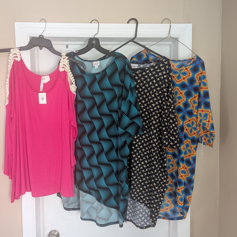 Set Of 3 LuLaRoe Irma Shirts One NWT 2 Size M 1 Size L NWT Pink Cold Shoulder XL